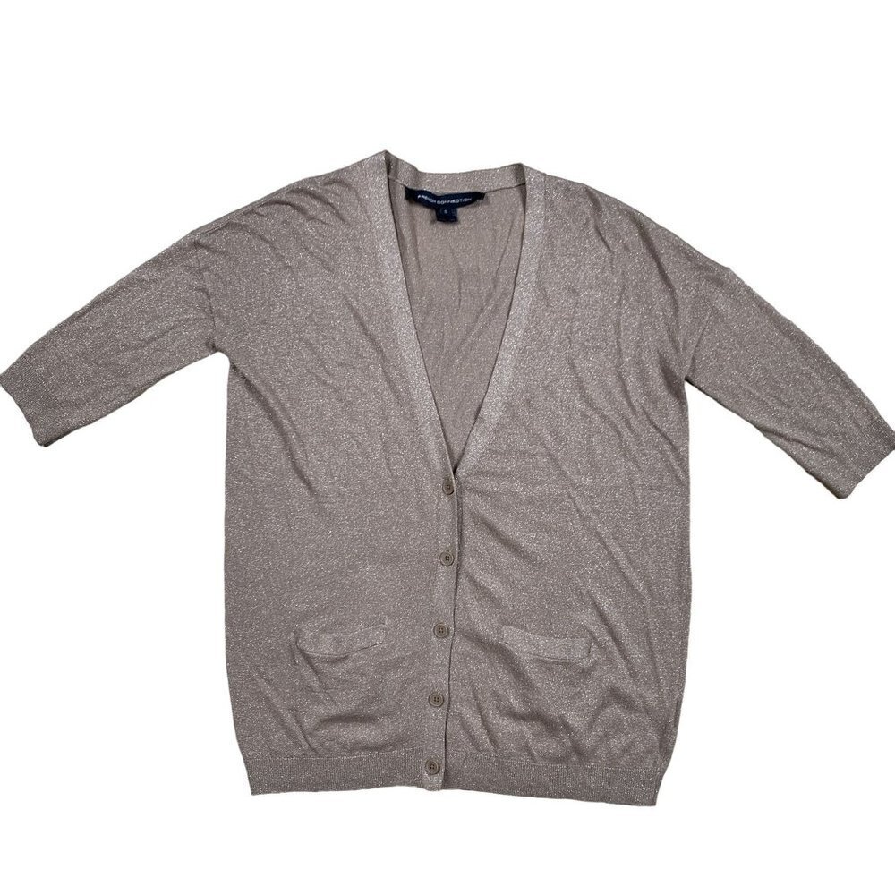 French Connection Gold Shimmer Cardigan Blouse Size Small‎